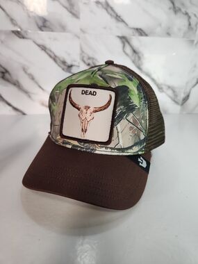 Goorin Bros Animal Camo Trucker Cap with Bull Skull Patch - Brown/Green Realtree
